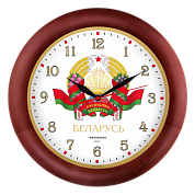 Часы настенные TROYKATIME Герб и флаг РБ, диаметр 300 мм, стекло минеральное, деревянный обод, цвет-вишня 11162164