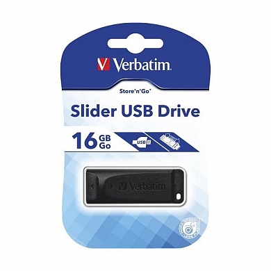 Флэш-накопитель USB 2.0 Flash Drive Verbatim Slider 16GB, черный 98696