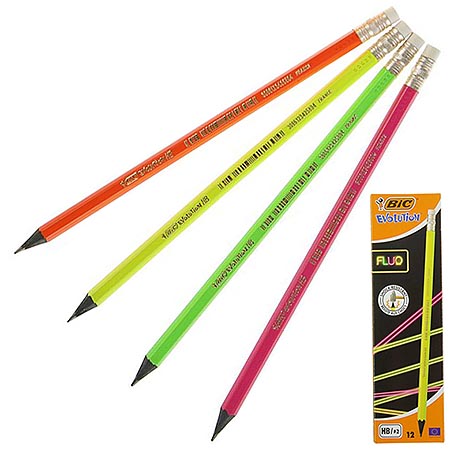 Карандаш чернографитный BIC EVILUTION FLUO пластиковый с ластиком, HB арт.942882