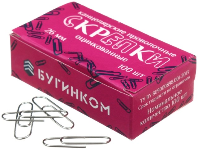 Скрепки оцинкованные 28мм. 100шт. карт.упак. БУГИНКОМ