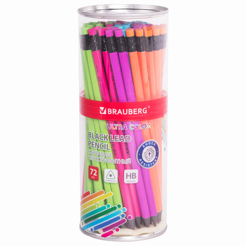 Карандаш чернографитный BRAUBERG ULTRA COLOR, HB, с ластиком, пластиковый, 181708 