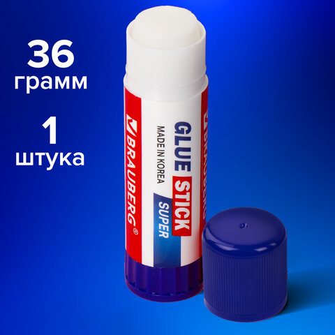 Клей-карандаш BRAUBERG SUPER 36 гр, ЮЖНАЯ КОРЕЯ, арт.229543