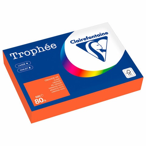 Бумага цветная CLAIREFONTAINE, А4, 80 г/м2, 500 л., интенсив, ярко-оранжевый, Франция, 1761C