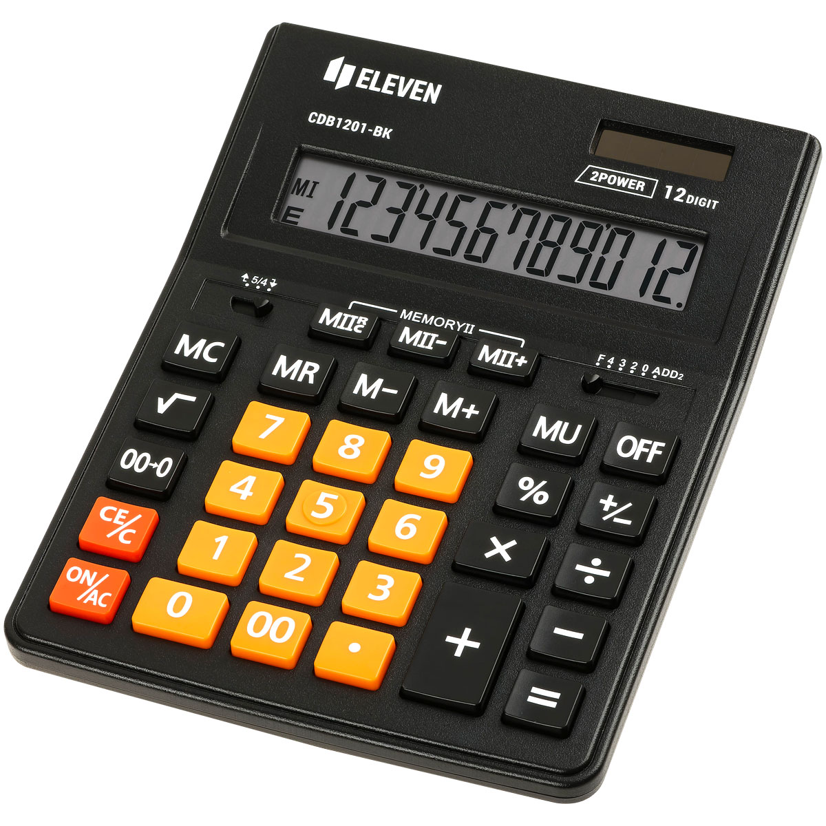 Калькулятор настольный Eleven Business Line CDB1201-BK/OR, 12 разрядов, двойное питание, 155*205*35мм, черный/оранжевый арт.CDB1201-BK/OR