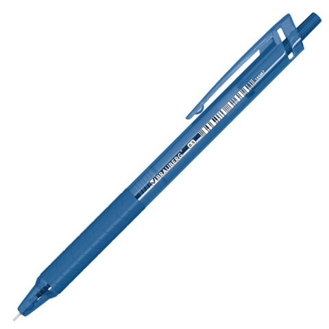 Ручка шариковая автоматическая с грипом BRAUBERG "CLASSIC", СИНЯЯ, пишущий узел 0,5 мм, линия письма 0,35 мм, 144467