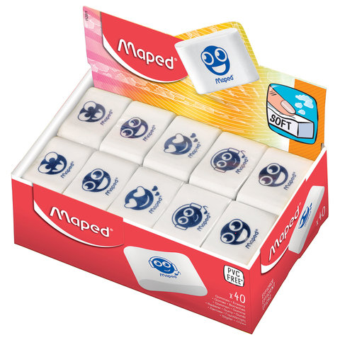 Ластик MAPED Essentials Soft 13, 33,5х21,5х10 мм, белый, ассорти, 112911