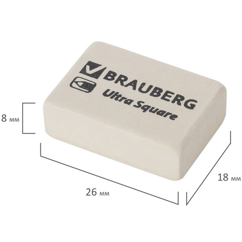Ластик BRAUBERG Ultra Square, 26х18х8мм. белый, натуральный каучук, 228707