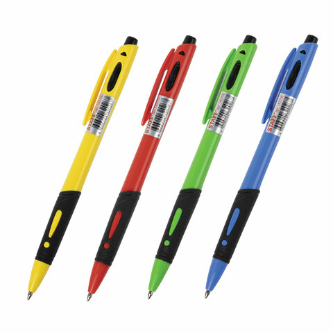 Ручка шариковая автоматическая с грипом STAFF College BP-16 Neon, СИНЯЯ, ассорти, линия письма 0,35 мм. 143750