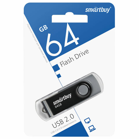 Флеш-диск 64 GB SMARTBUY Twist USB 2.0, черный, SB064GB2TWK/513911
