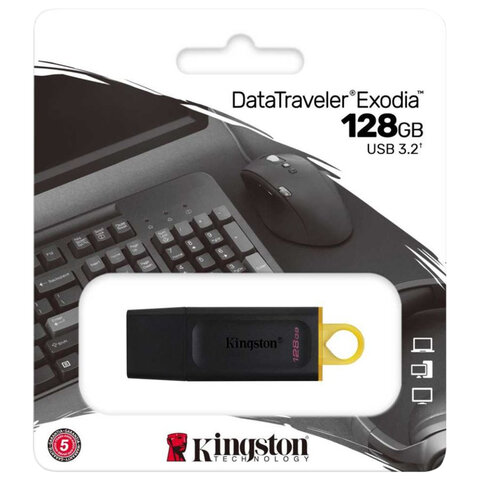 Флеш-диск 128GB KINGSTON DataTraveler Exodia, разъем USB 3.2, черный/желтый, DTX/128GB/513639