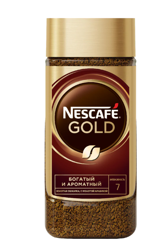 Кофе растворимый Nescafe Gold, растворимый, сублимированный с добавлением молотого, 190 гр. стекло