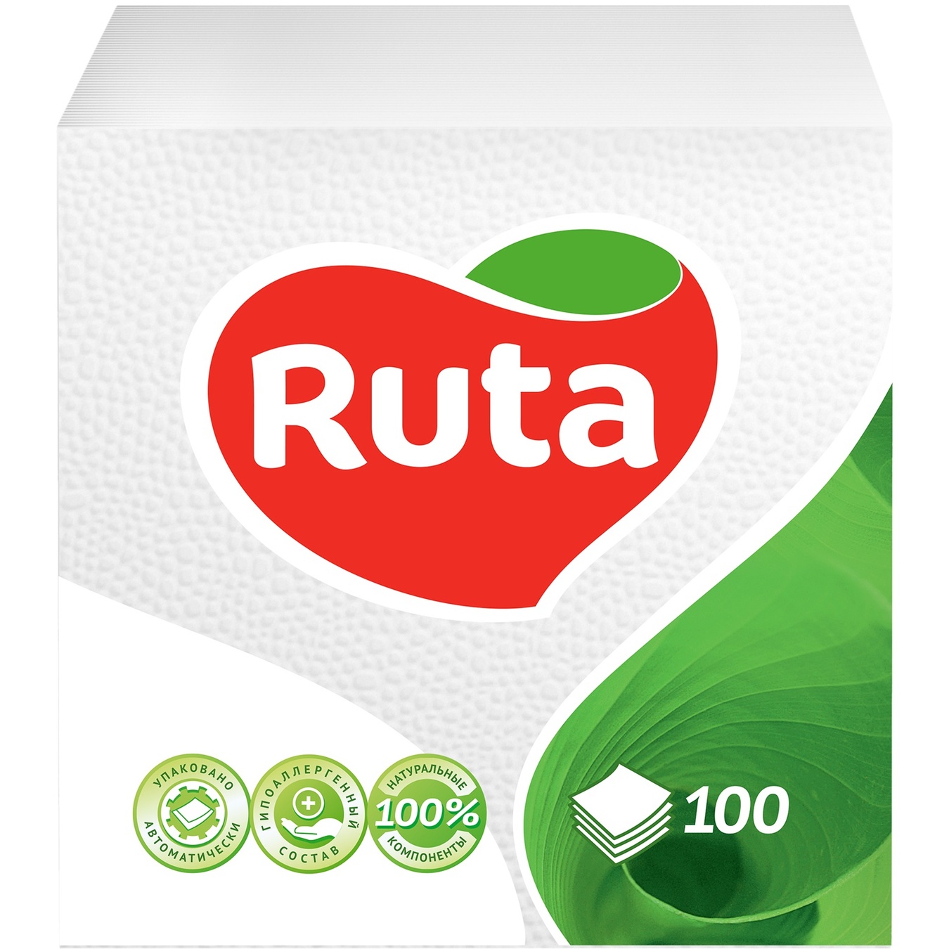 Салфетки бумажные RUTA 100шт. белые, тисненые, целлюлоза, 24х24см.