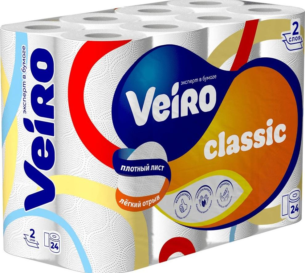 Бумага туалетная Veiro Classic, 2-х слойная, 24 рулона, белая, арт.5с224