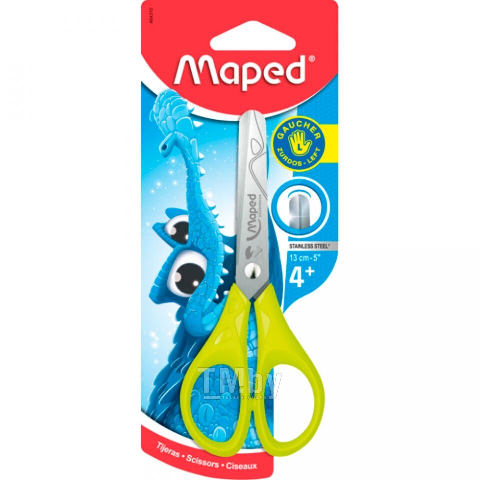 Ножницы детские 13см. Essentials Maped, ДЛЯ ЛЕВШЕЙ, ассорти, в блистере, арт.464310