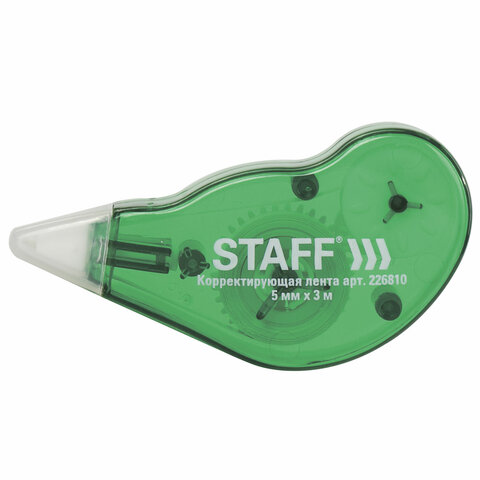 Корректирующая лента STAFF EVERYDAY, 5мм. х 3м. корпус зеленый, с подкручиванием, блистер, 226810