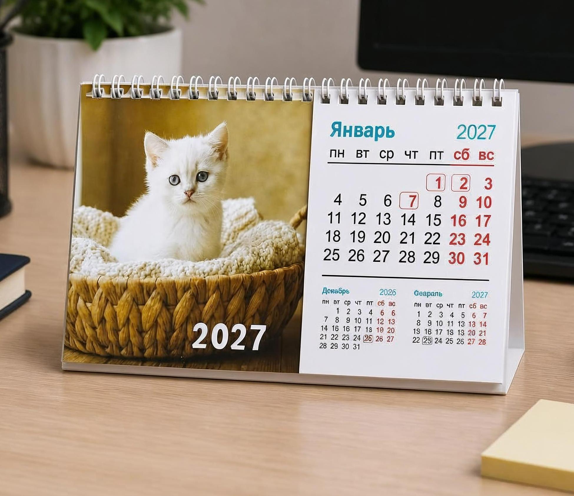 Календарь-домик на 2027г. 195х125мм. №14 Котенок, спираль, ламинация