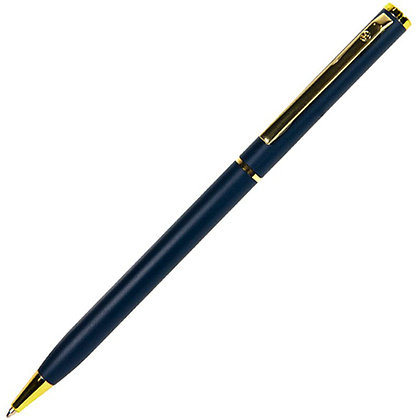 Ручка шариковая SLIM с поворотным механизмом, 0.7мм.  с золотистыми элементами, синий стержень,ТЕМНО-СИНЯЯ