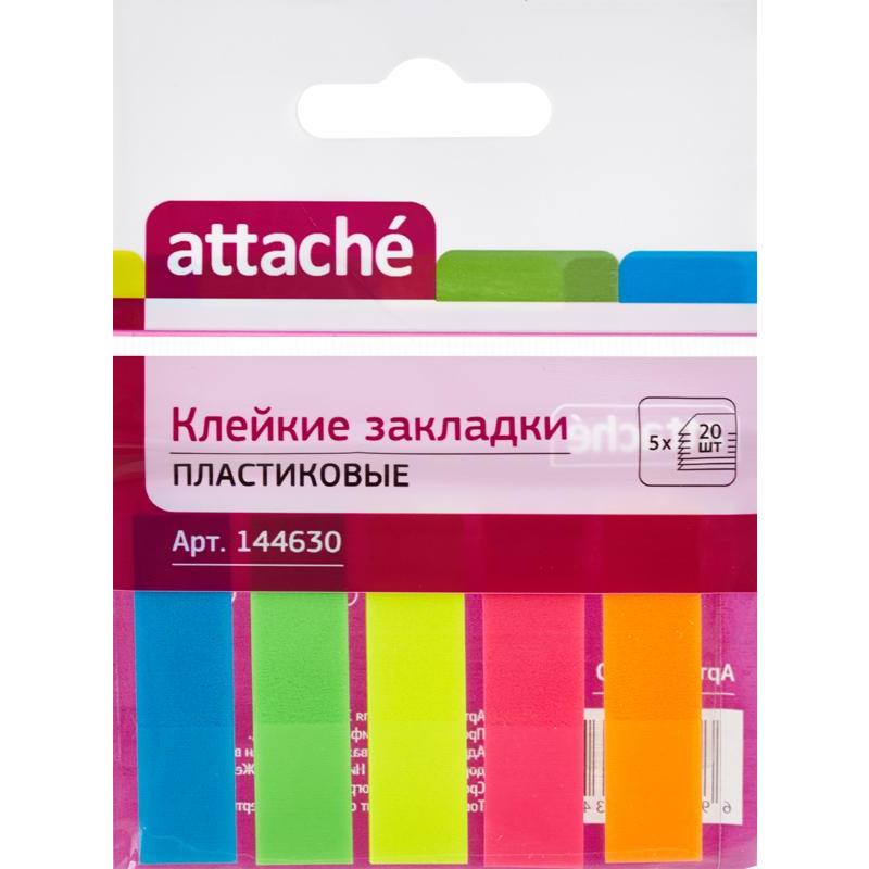 Закладки ATTACHE 12х45мм. 20шт.х5цв. неон пластик 144630