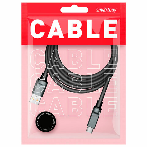 Кабель BOLD USB-Type-C, 1 м, 3А, SMARTBUY толстый, для быстрой зарядки и передачи данных, черный, 18102, 3112BOLD-BLACK/514174