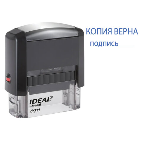 Штамп стандартный КОПИЯ ВЕРНА, подпись, оттиск 38х14 мм, синий, TRODAT IDEAL 4911 DB-3.42, 161490