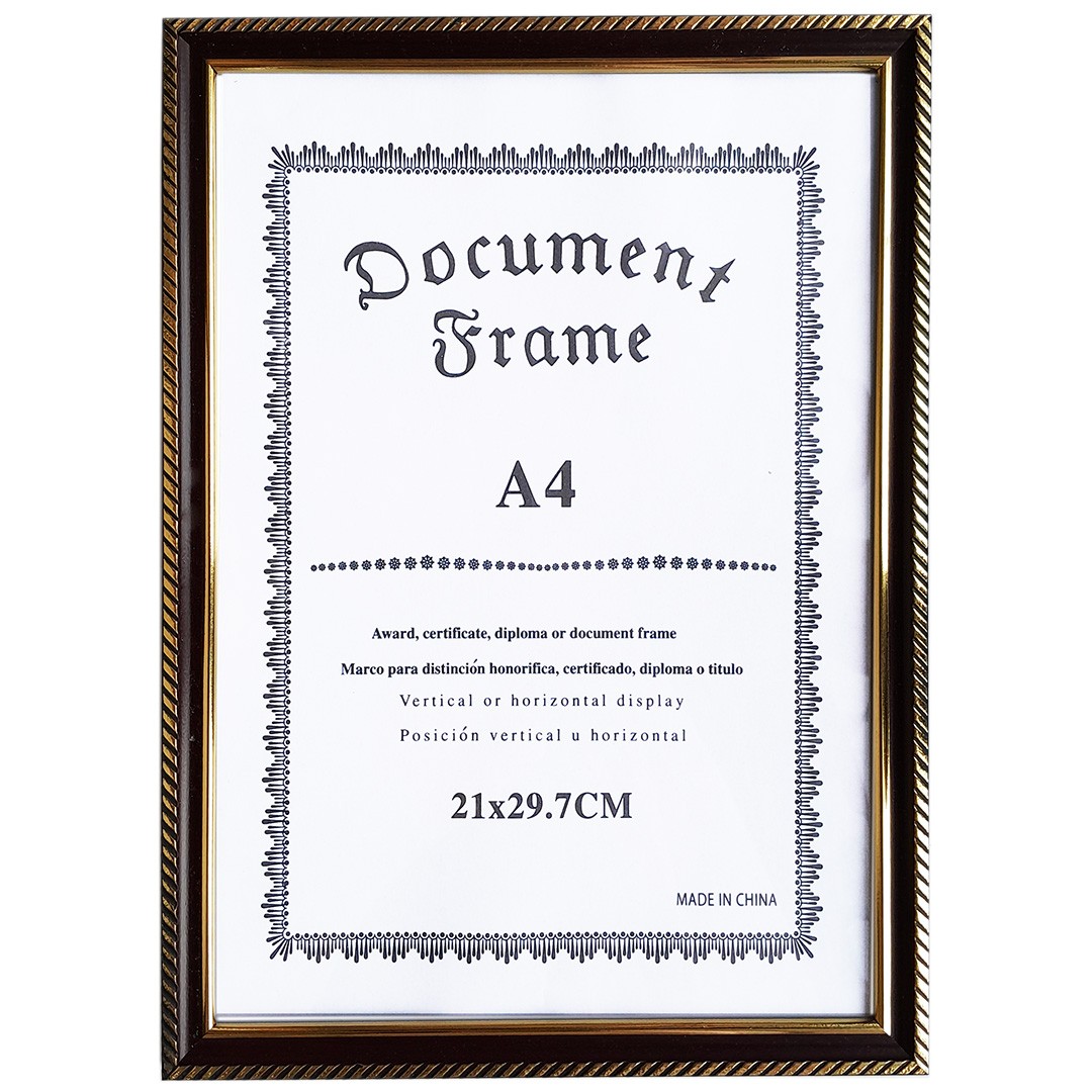 Фоторамка 21х30см. А4, пластик, Document Frame, ТЕМНЫЙ ОРЕХ с позолотой арт.109-1