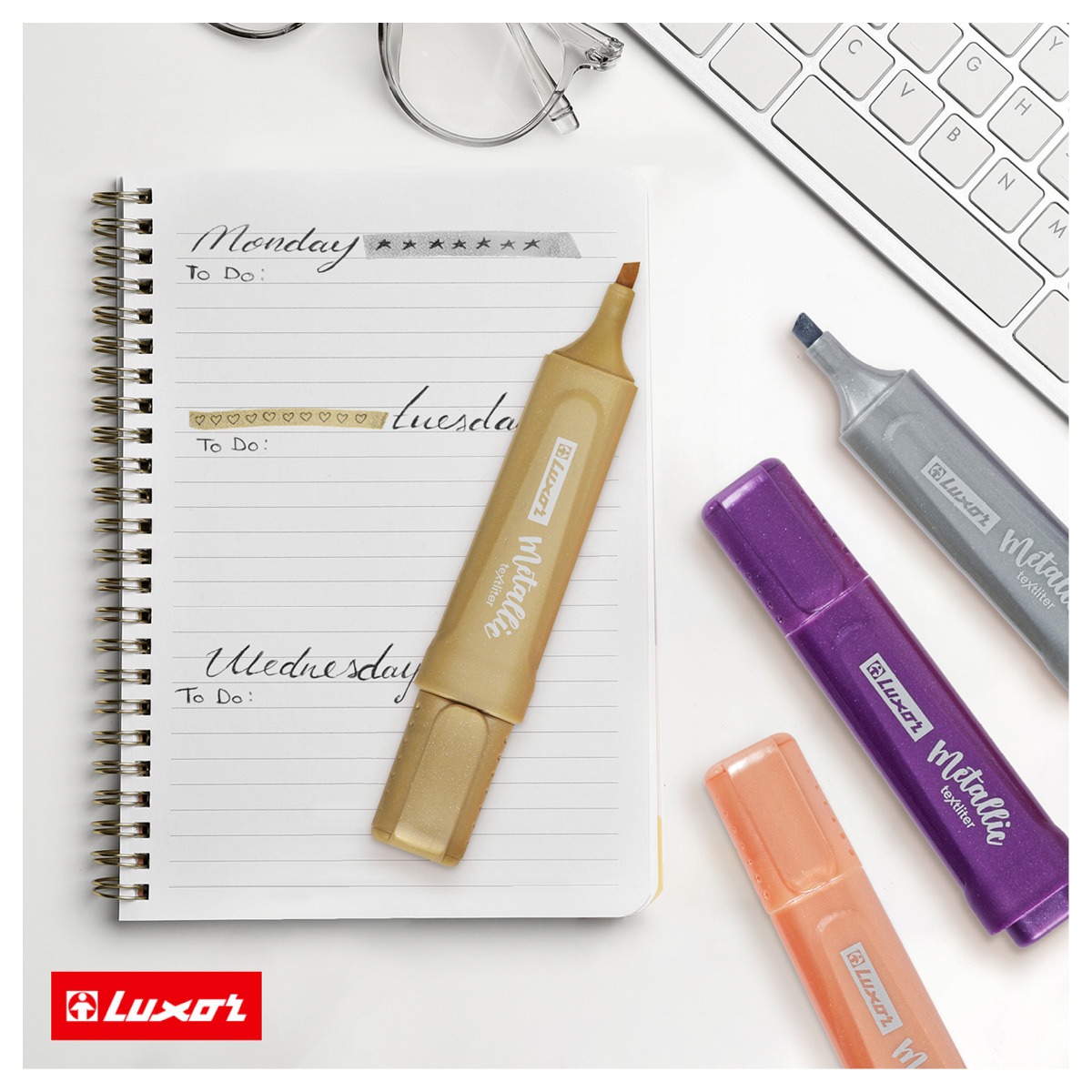 Набор текстовыделителей Luxor Textliter Metallic, 4 цвета, 1-5мм, чехол с европодвесом арт.4010M/4WT