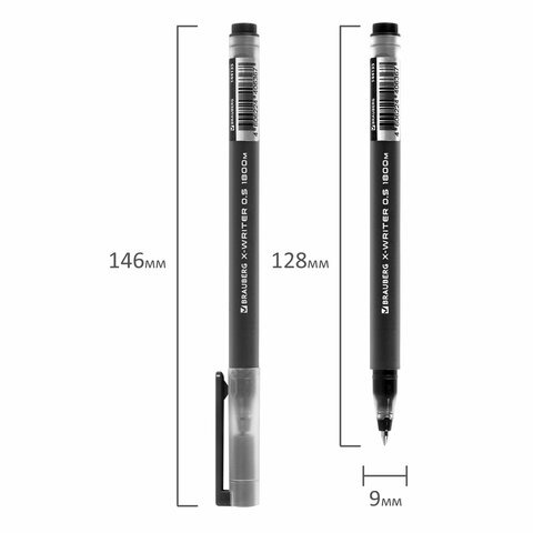 Ручка гелевая BRAUBERG X-WRITER 1800, УВЕЛИЧЕННАЯ ДЛИНА ПИСЬМА 1 800 м, ЧЕРНАЯ, узел 0,5 мм, 144135