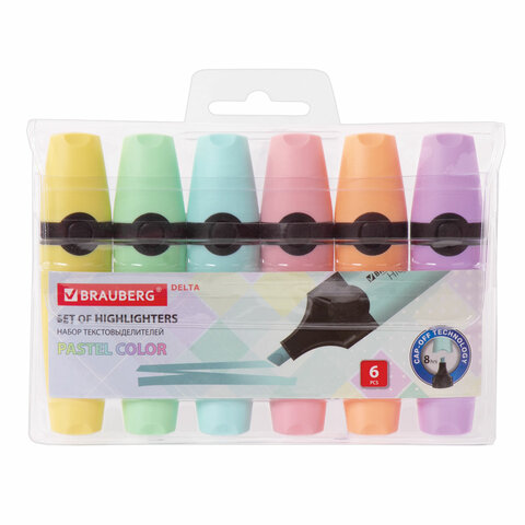 Набор текстовыделителей BRAUBERG DELTA PASTEL, 6 шт., ассорти, линия 1-5 мм. 151736