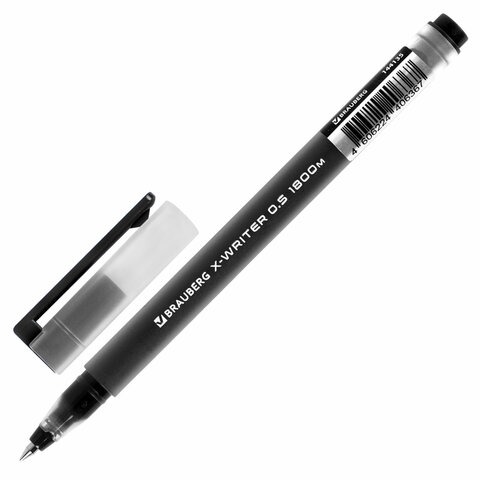 Ручка гелевая BRAUBERG X-WRITER 1800, УВЕЛИЧЕННАЯ ДЛИНА ПИСЬМА 1 800 м, ЧЕРНАЯ, узел 0,5 мм, 144135