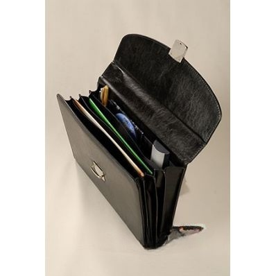 Папка-портфель для документов 370х270х50мм. экокожа, черный, с ручкой, арт.388