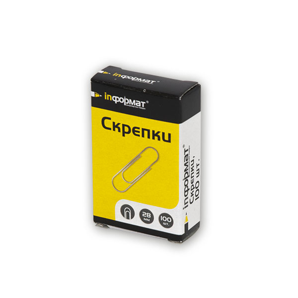 Скрепки inФОРМАТ, 28 мм., 100 штук, серебро, никелированные PCN28-100