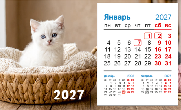 Календарь-домик на 2027г. 195х125мм. №14 Котенок, спираль, ламинация