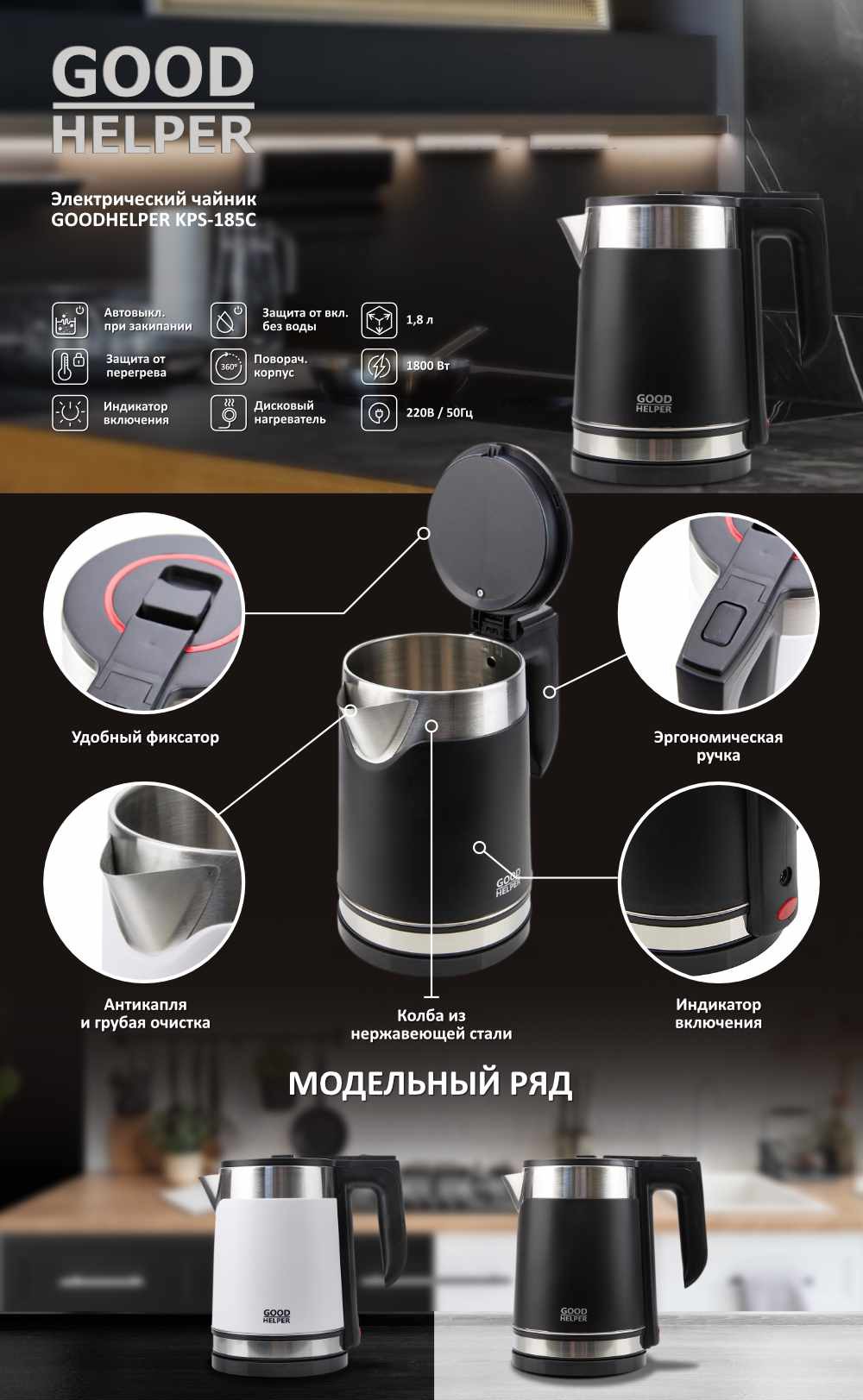 Электрочайник Goodhelper KPS-185C белый