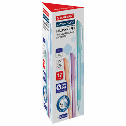 Ручка шариковая масляная BRAUBERG "Extra Glide Soft Pastel", СИНЯЯ, узел 0,7 мм, линия письма 0,35 мм, 144073