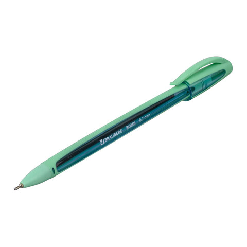 Ручка шариковая масляная BRAUBERG BOMB GT Pastel, СИНЯЯ, прорезиненный корпус ассорти, узел 0,7 мм, линия письма 0,35 мм, 143347