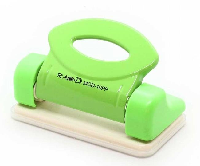 Дырокол на 10л. RAION MOD-10PP, ЗЕЛЕНЫЙ, металлический