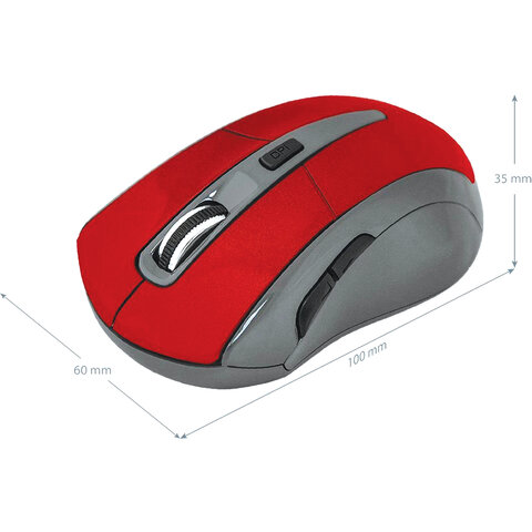 Мышь беспроводная DEFENDER ACCURA MM-965, USB, 5 кнопок + 1 колесо-кнопка, оптическая, красно-серая, 52966/512030