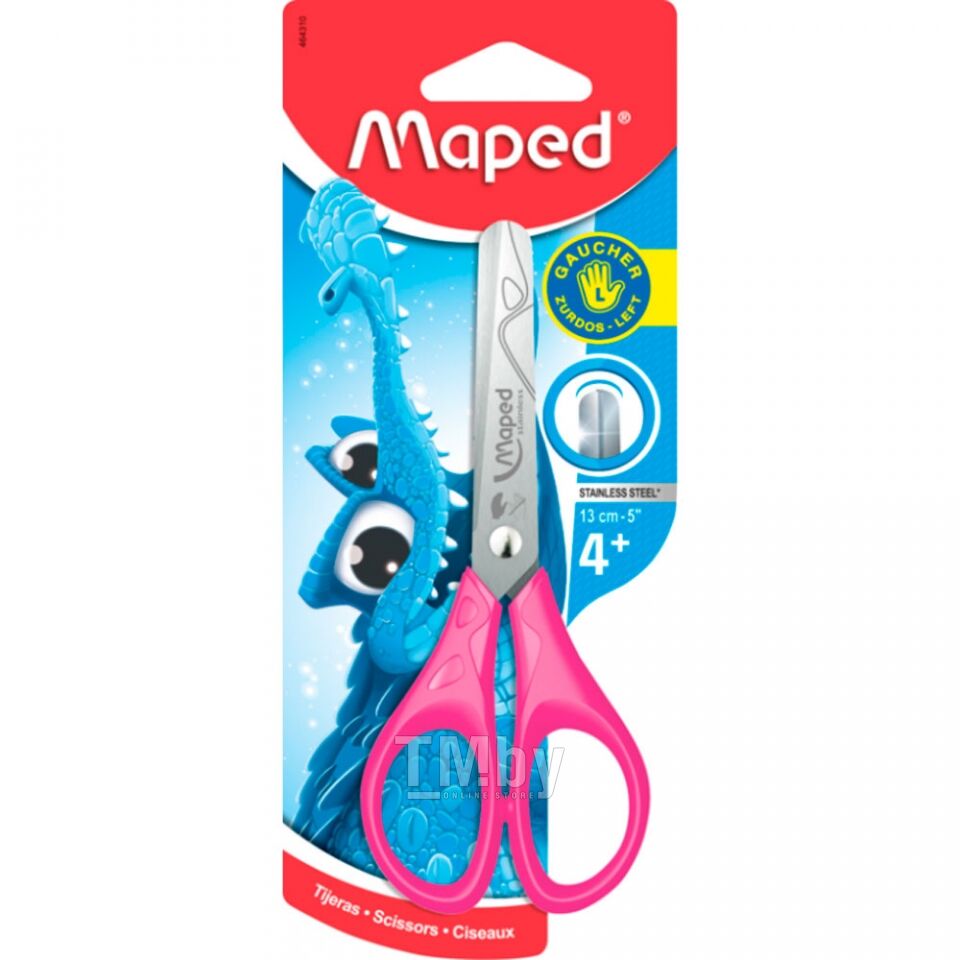 Ножницы детские 13см. Essentials Maped, ДЛЯ ЛЕВШЕЙ, ассорти, в блистере, арт.464310