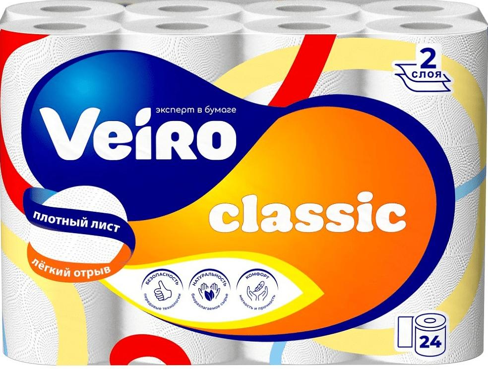 Бумага туалетная Veiro Classic, 2-х слойная, 24 рулона, белая, арт.5с224