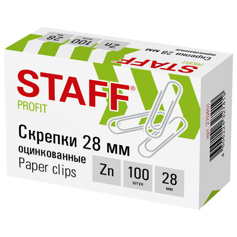 Скрепки STAFF 28 мм. оцинкованные, 100 шт. в картонной коробке, 270451