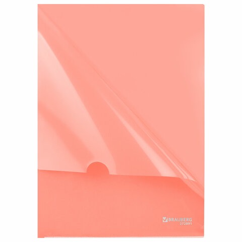 Папка-уголок жесткая, непрозрачная, А4, цвет ПЕРСИКОВЫЙ, 0,15 мм, BRAUBERG PASTEL, 272891