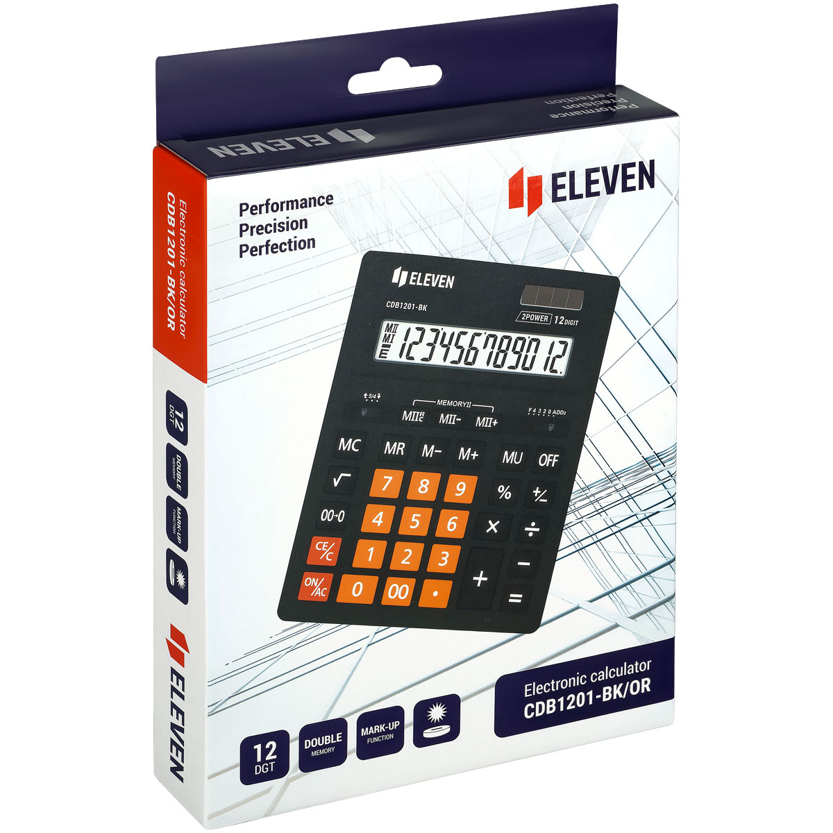 Калькулятор настольный Eleven Business Line CDB1201-BK/OR, 12 разрядов, двойное питание, 155*205*35мм, черный/оранжевый арт.CDB1201-BK/OR