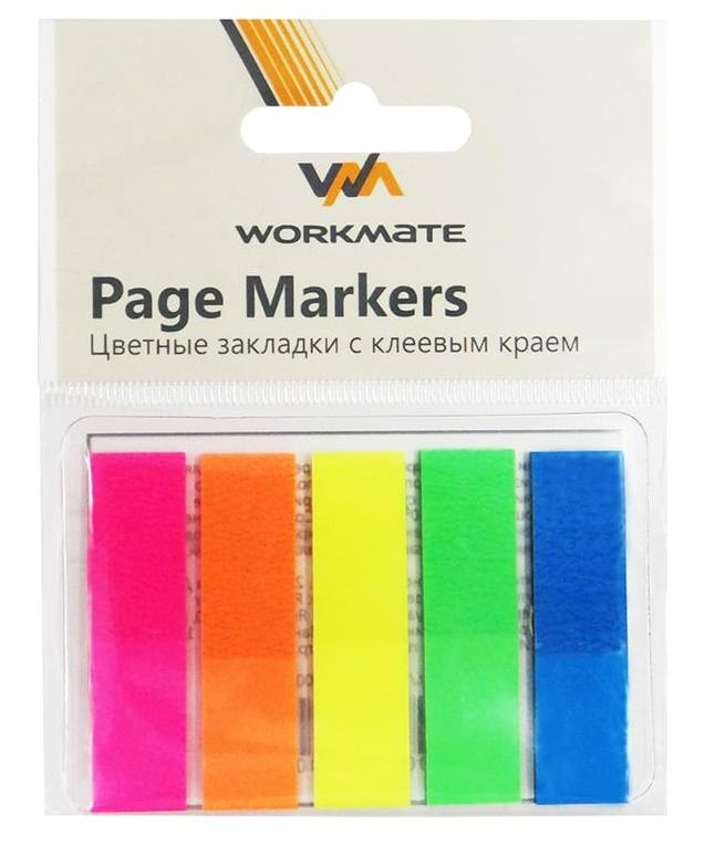 Закладки пластиковые клейкие WORKMATE 12х45мм. 25шт.х5цв. неон, арт.14-5492