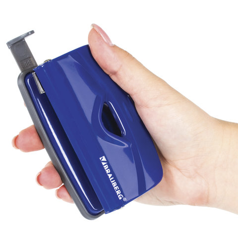 Дырокол металлический BRAUBERG Universal+, до 10 листов, ассорти (синий /черный), линейка, арт.222524