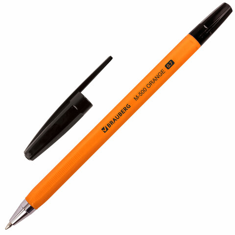 Ручка шариковая BRAUBERG M-500 ORANGE, ЧЕРНАЯ, корпус оранжевый, узел 0,7мм. линия письма 0,35мм. 143449