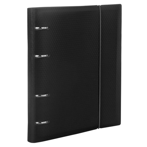 Тетрадь на кольцах А5 (175х220мм.) 120л. BRAUBERG, пластиковая обложка, клетка, с фиксирующей резинкой черная 403568