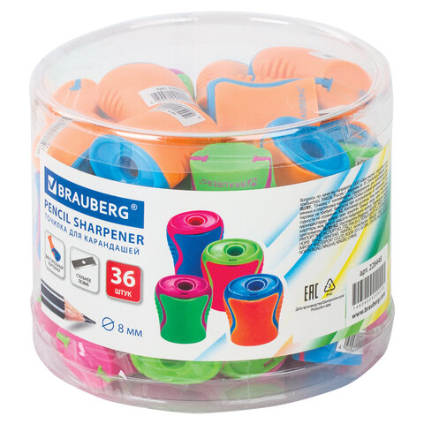 Точилка BRAUBERG Mix с контейнером, корпус ассорти, 228448