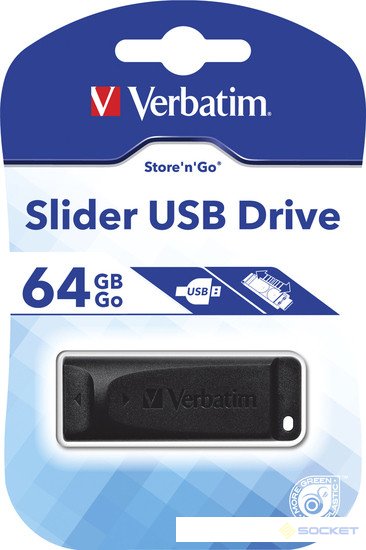 Флеш-накопитель USB 2.0 Flash Drive Verbatim Slider 64GB, черный 98698
