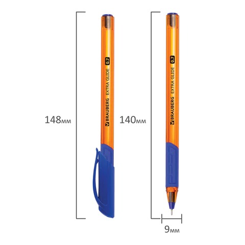 Ручка шариковая масляная BRAUBERG Extra Glide GT Tone Orange, синяя, узел 0,7мм. линия письма 0,35мм. 142923