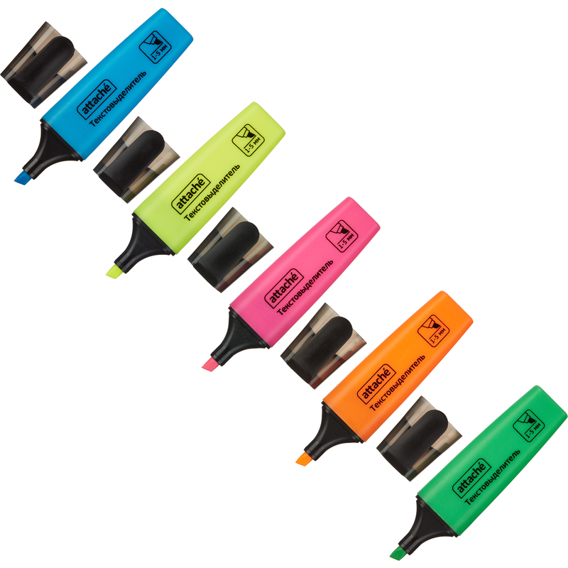 Набор текстовыделителей ATTACHE Colored, 5 цветов, линия 1-5 мм. арт.958569